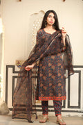 Off White Printed Cotton Straight Kurta