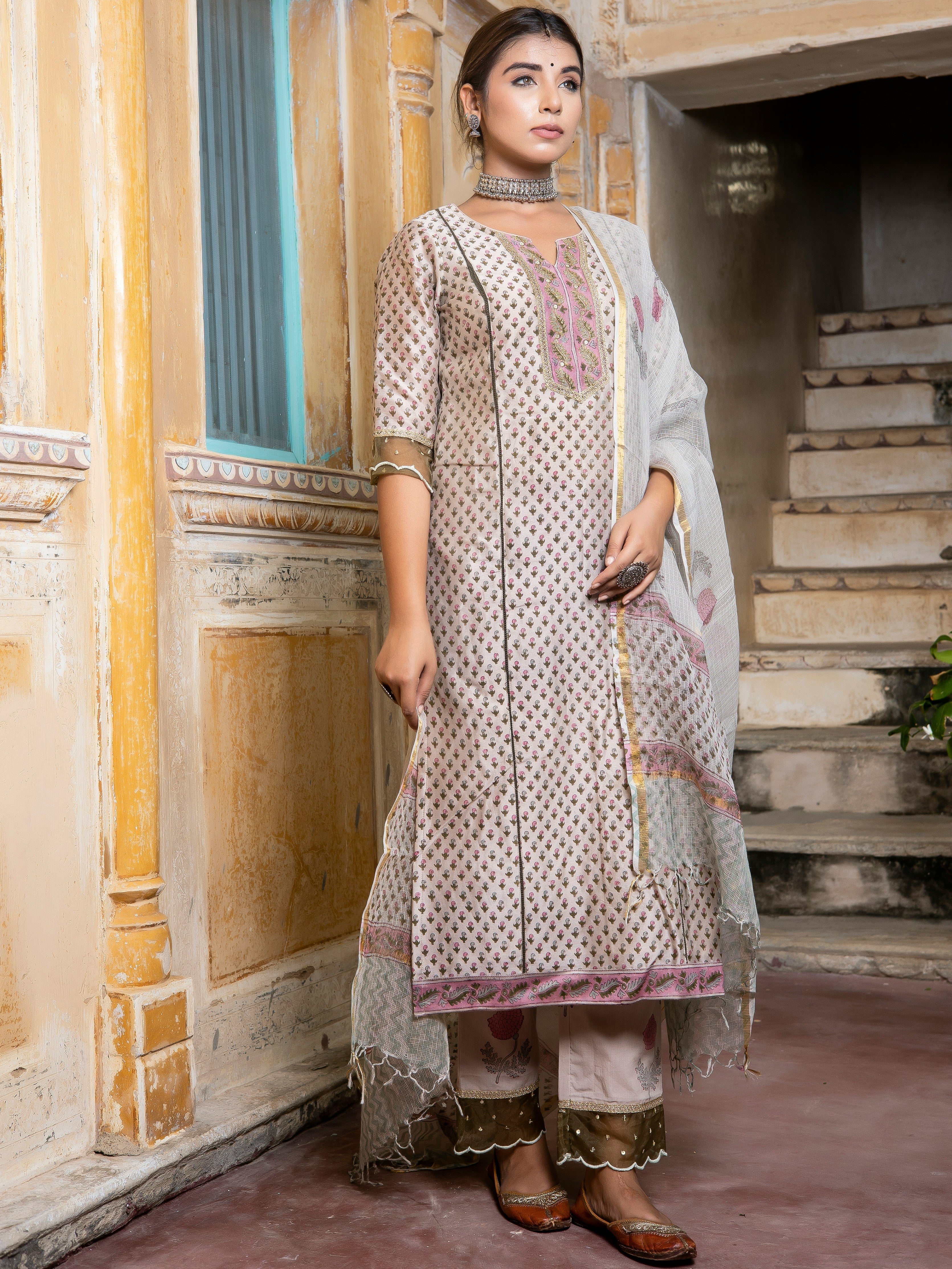 Peach Solid Silk Blend Straight Kurta Set