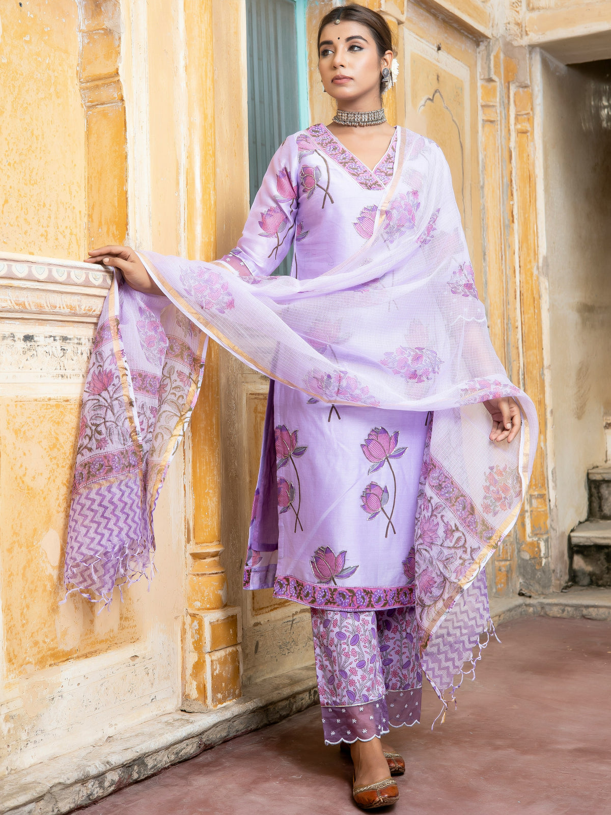 Off White Printed Cotton Straight Kurta