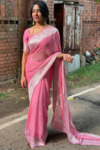 Green Embellished Banarasi Silk Blend Saree With Unstitched Blouse Piece