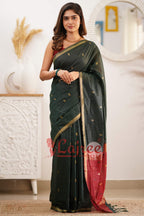 Red Embellished Silk Blend Saree With Unstitched Blouse Piece