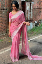 Green Embellished Banarasi Silk Blend Saree With Unstitched Blouse Piece